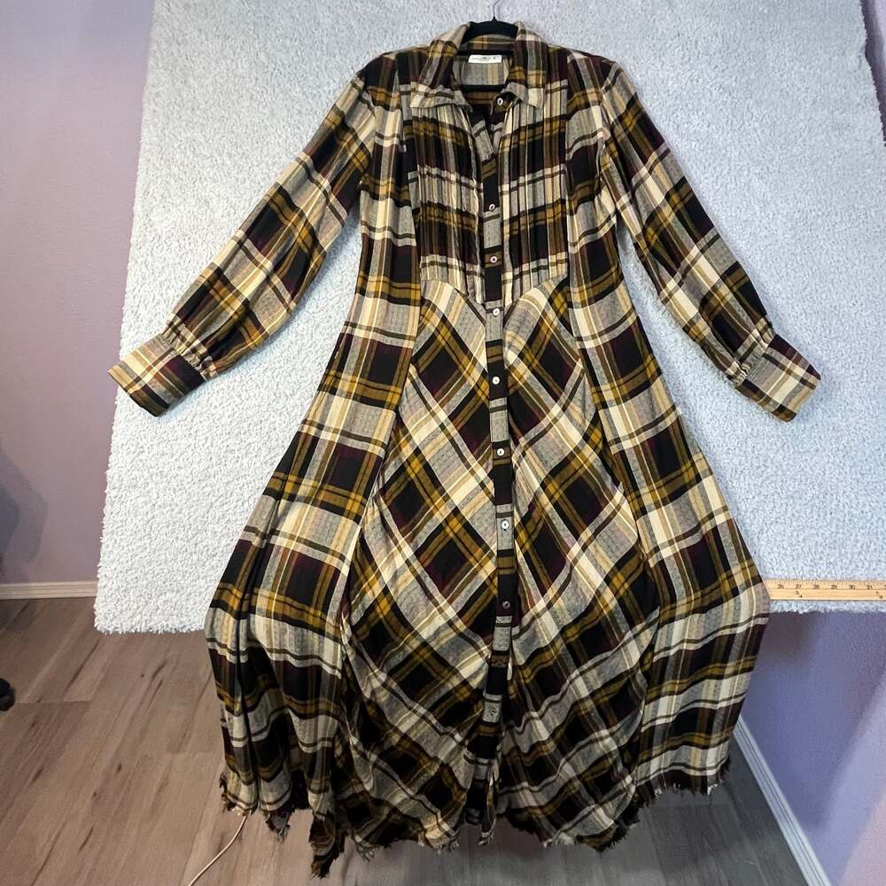 Natural life Hailee brown plaid maxi dress women’s sz M long sleeve button front
